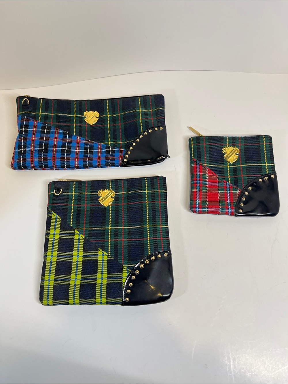 Limited Edition MAC Makeup Cosmetic Bag Set of 3 Plaid Tartan Print Coin Purse